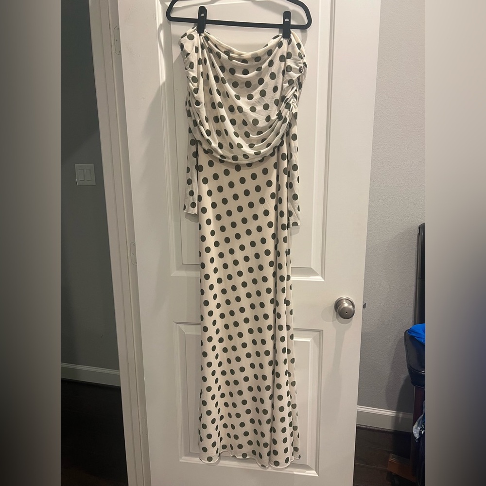 AFRM Polka Dot Long Sleeve Dress in Green and Cream